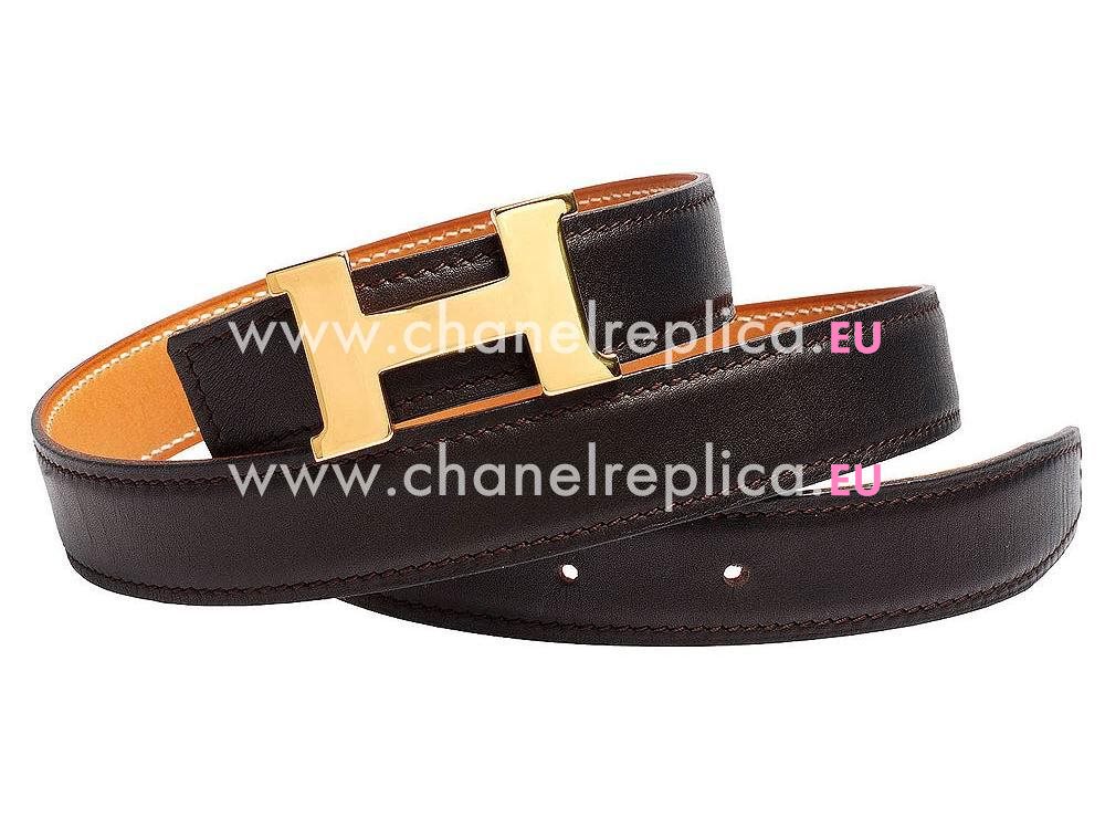 Hermes Gold H Buckle Coffee-Light Brown Calfskin Two-sided Belt H688315