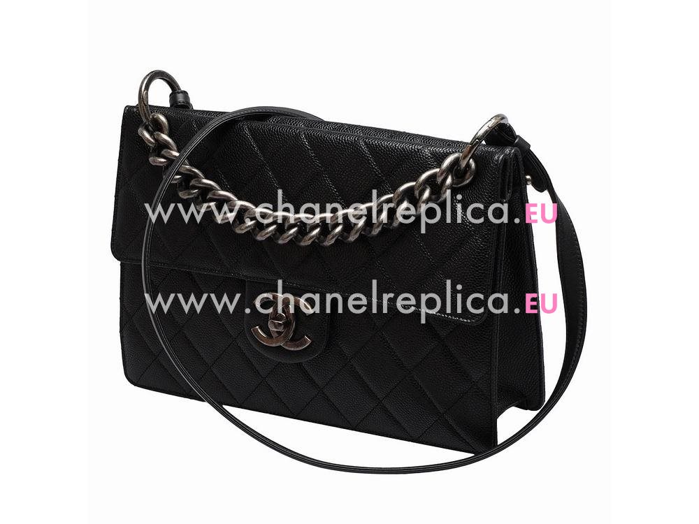 Chanel Caviar Thick Chain Flap Shoulder Bag In Black A55109