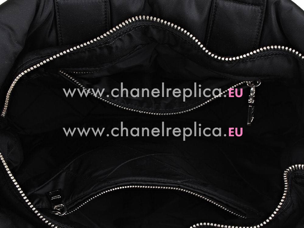 Prada Nylon Triangle Logo Shop Tote Bag Black P473827