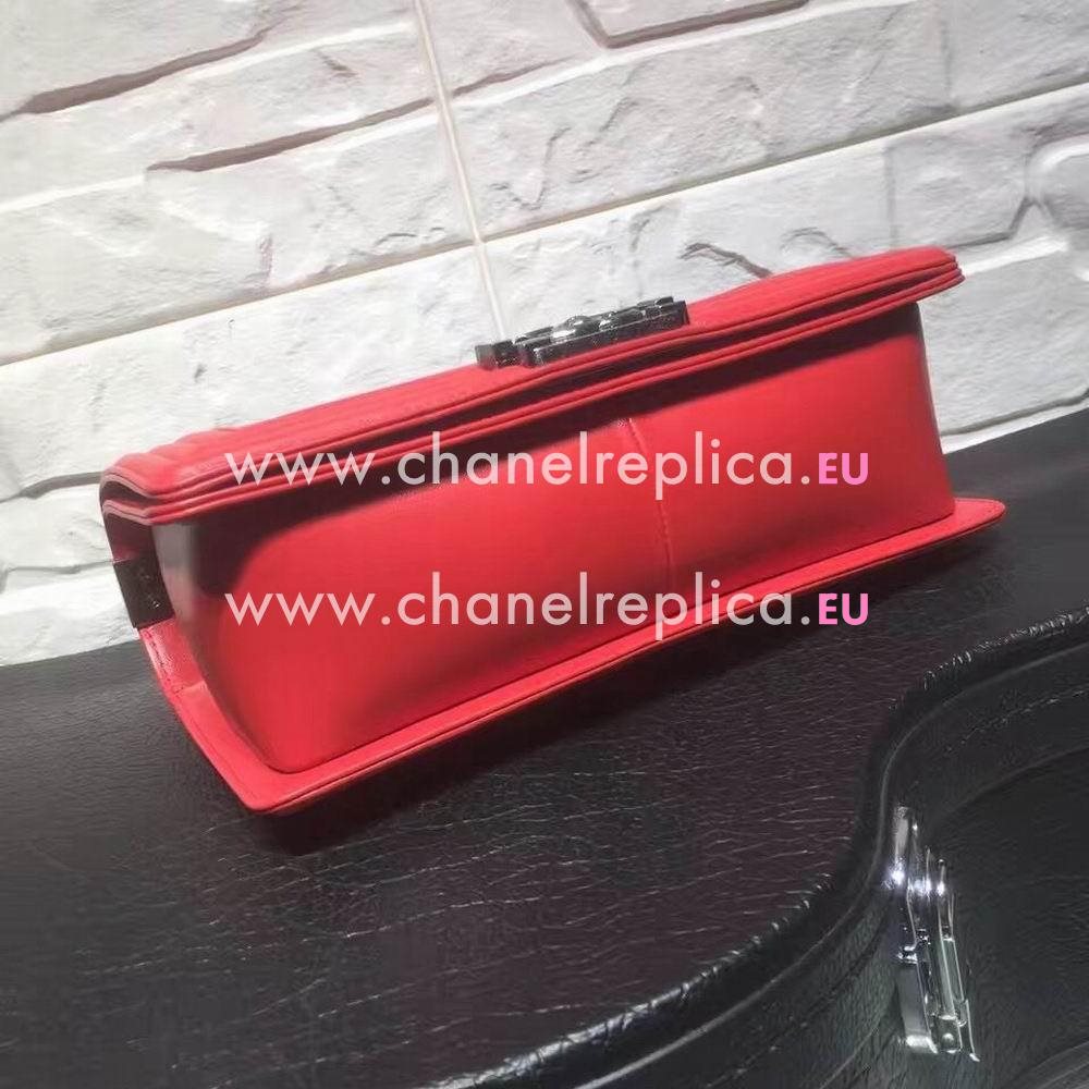 CHANEL Boy V Lines Cuprum Anti Silvery Hardware Sheepskin Bag in Cherry Red C7032204