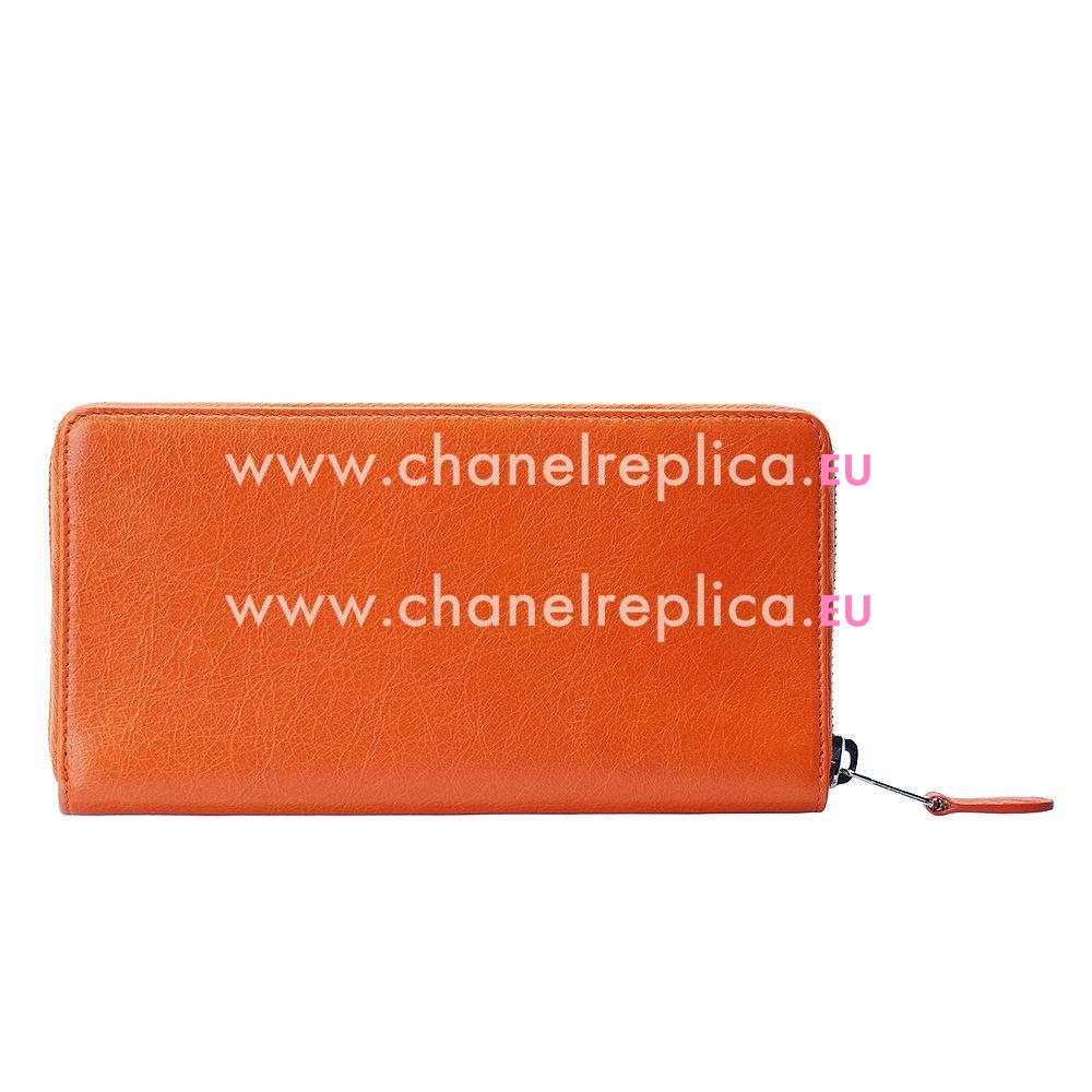 Balenciaga Money Lambskin Silvery Hardware Wallets Orange B2055145