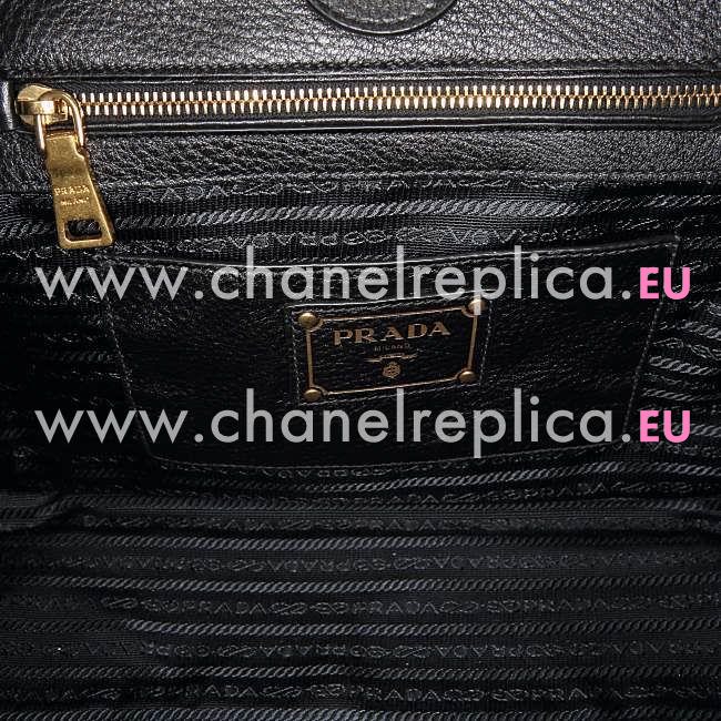 Prada Vit Daino Triangle Logo Caviar Calfskin Should/hand bag Black PR5356280