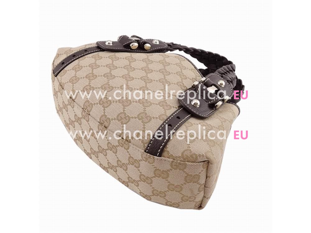 Gucci Pelham Series Calfskin Weaving Handle Bag In Khaki Coffee G303239