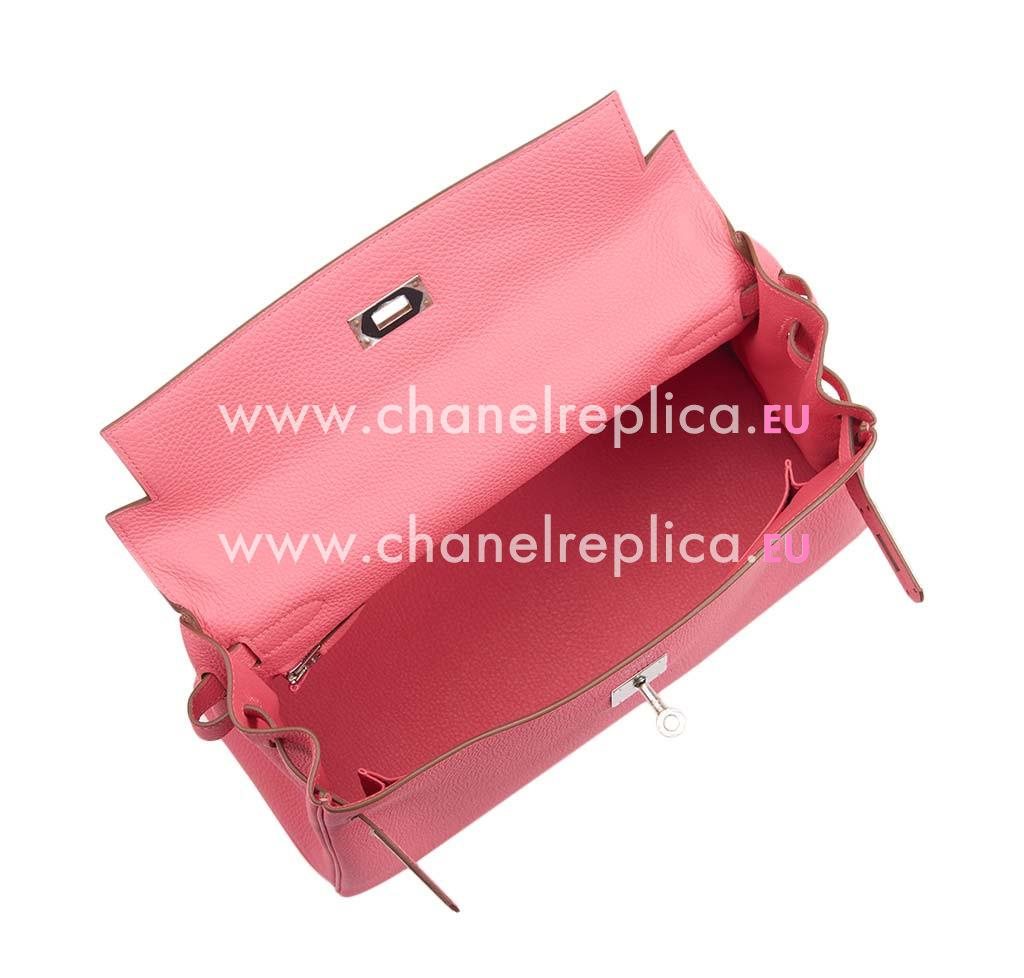 Hermes Kelly 32cm Rose Lipstick Clemence Leather Palladium Hardware HK1032LRD