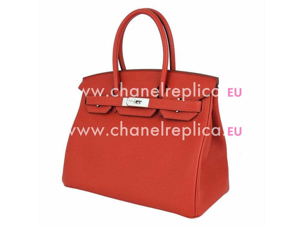 Hermes Birkin 30 Orange Red 5E Togo Leather Palladium Hardware Hand Sewing BK30-5E-TG-R-N