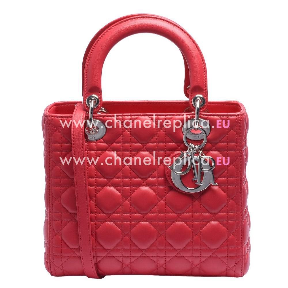 Christian Dior Lady Dior Lambskin Leather Medium Bag Rose Red DB199688