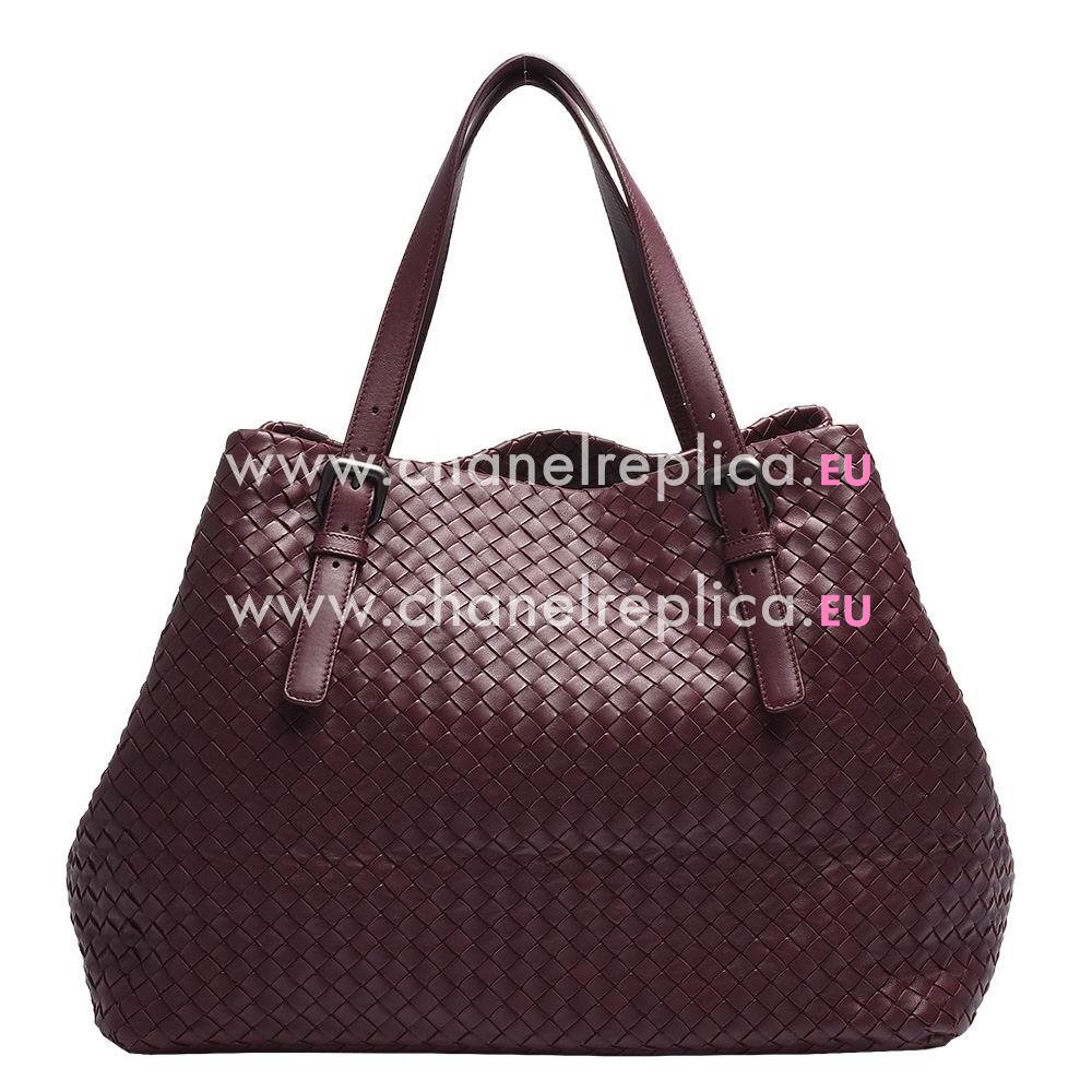 Bottega Veneta Classic Nappa Leather Woven Shoulder Shoping Bag Burgundy BV7022806