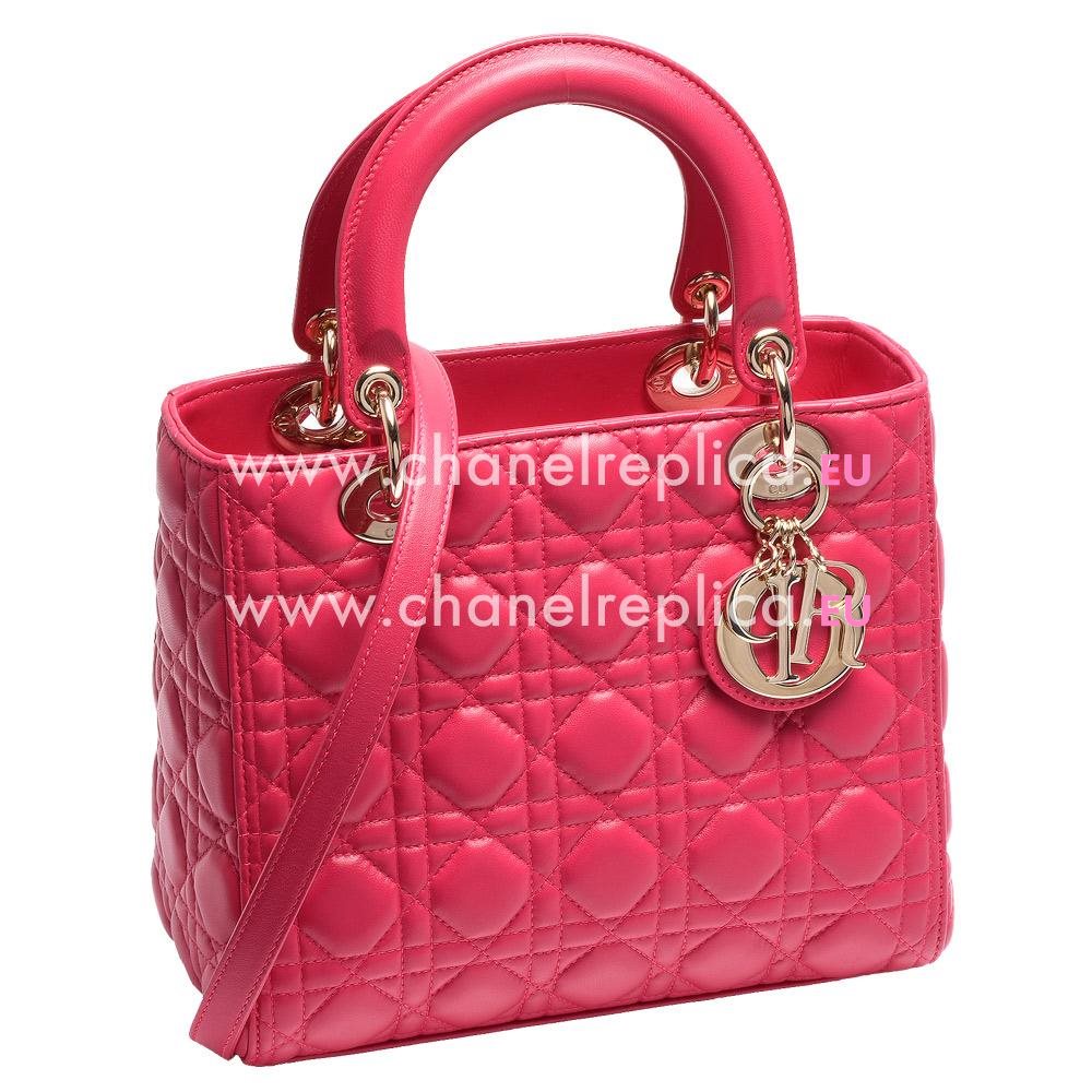 Christian Dior Lady Dior Lambskin Medium Bag Peach Red Gold Hardware DB199687