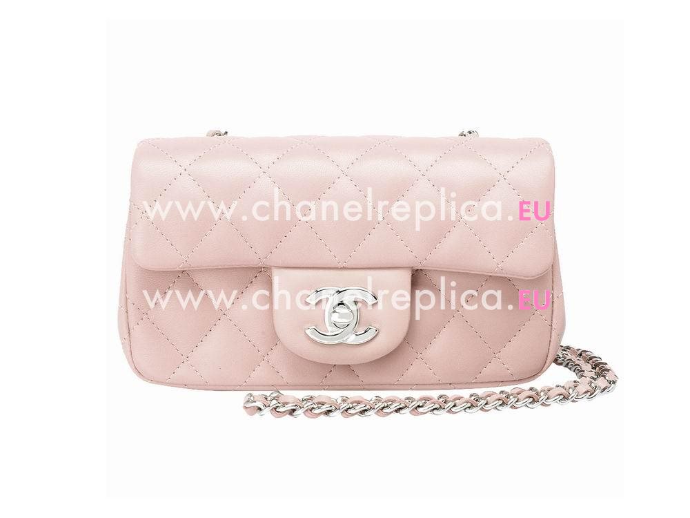 Chanel Lambskin Mini Coco Flap Bag Silver Chain Light Pink A52277