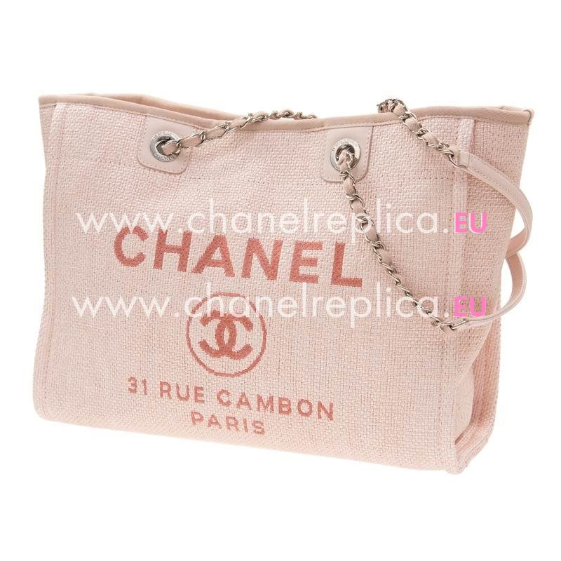 Chanel Canvas Deauville Silver Chain Shop Tote Bag Light Pink A67001CLLPINK