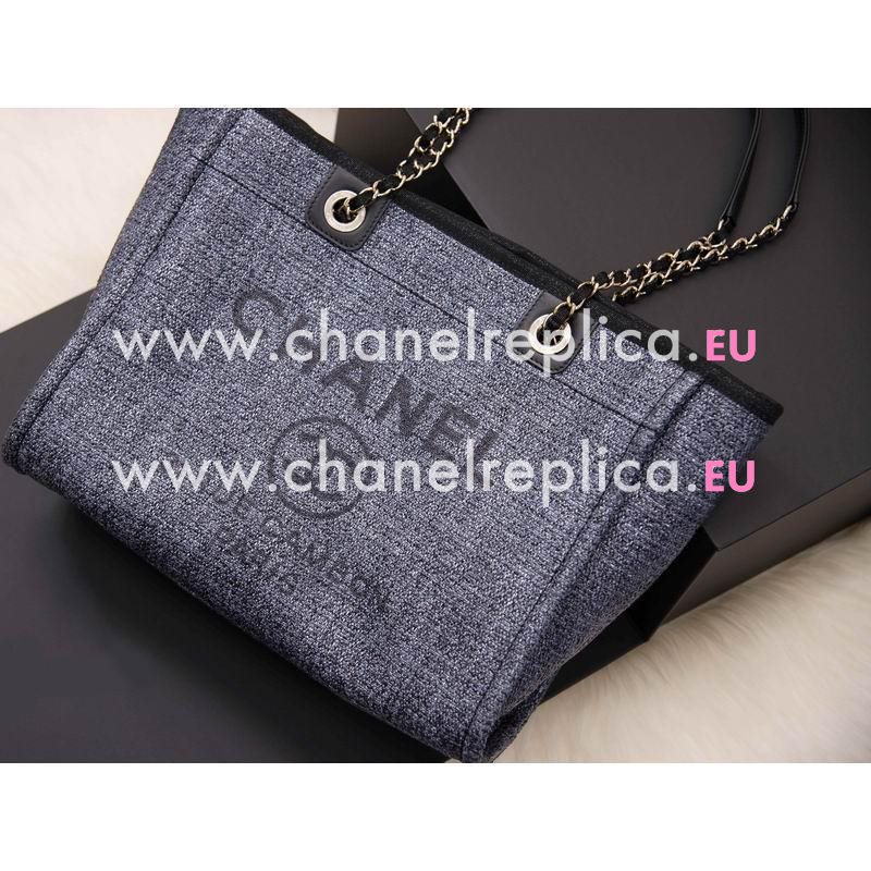 Chanel Tweed Canvas Deauville Shop Tote Bag Gold Chain Tweed Gray A67001CLTDDGREYGP