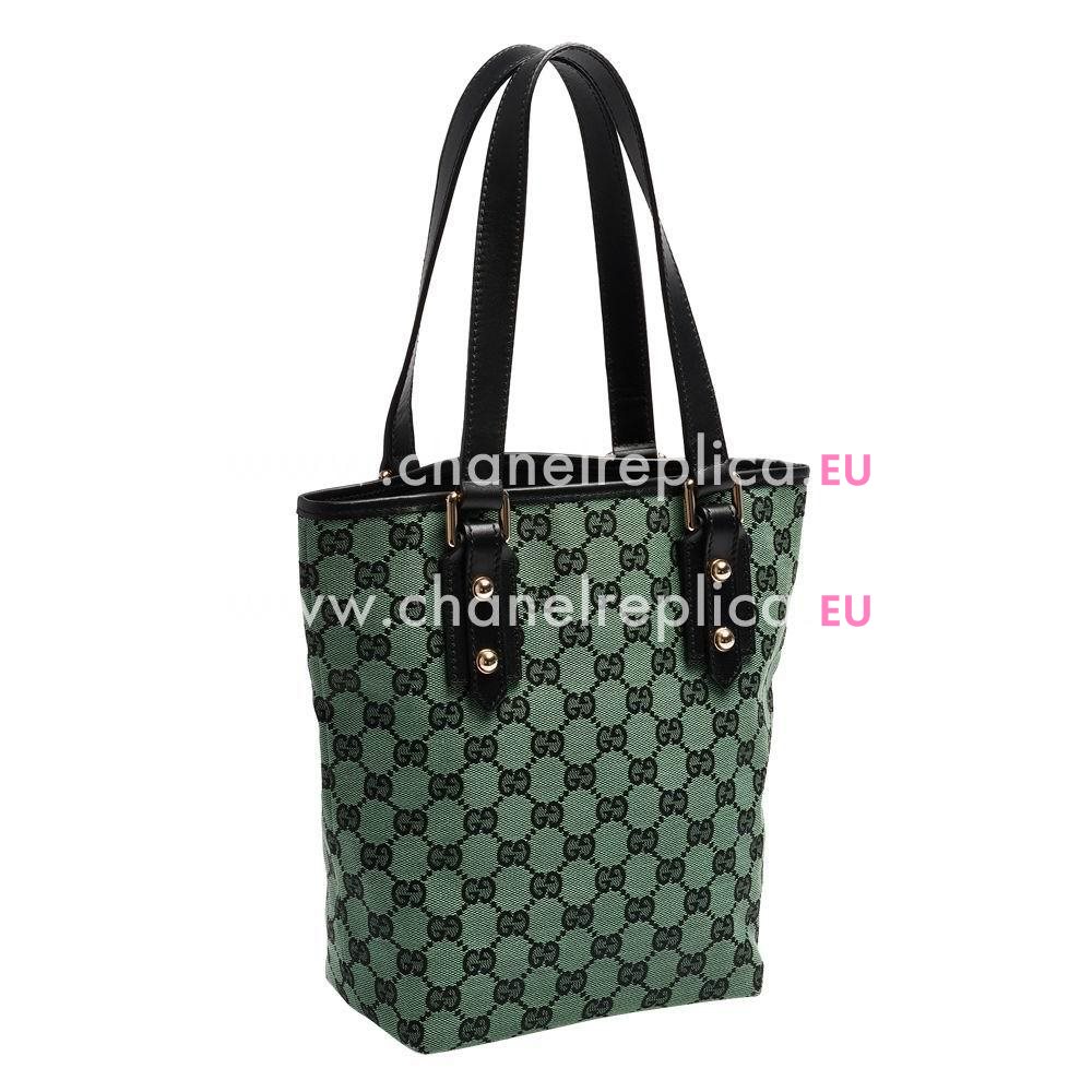 Gucci Classic GG Logo Calfskin Canvas Shoping Bag In Black Green G6111509