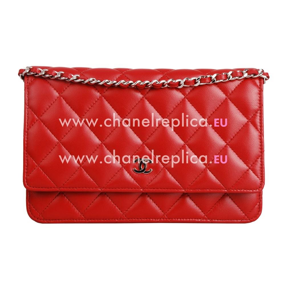 Chanel CC Lambskin Woc Bag Silver Chain RED A33814FDC