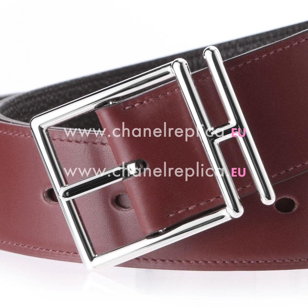 Hermes Nathan Dark Red-Black Two sided Black Silver H Belt H78842