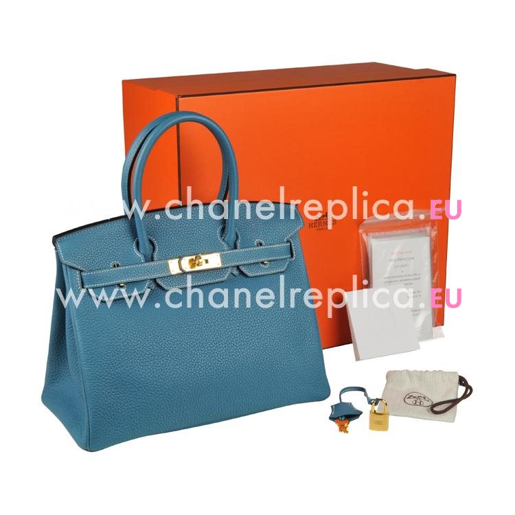 Hermes Birkin 30cm Bleu Jean Togo Leather Gold Hardware Bag Hand Sew HB1030TEN