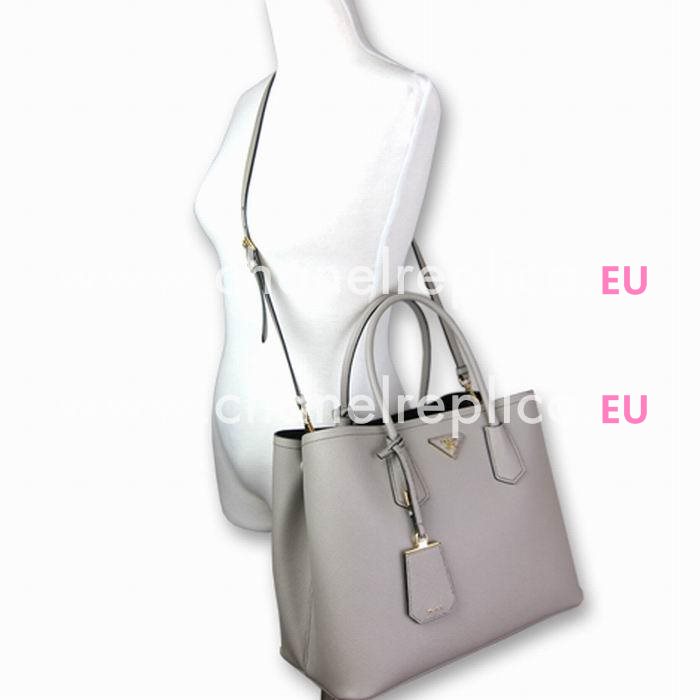 Prada Saffiano Cuir Large Double Tote Bag Gray B2756T-2A4A-F0TY5