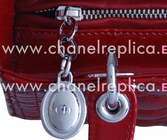 Dior Lady Dior Cannage Patent Leather In Red D3496