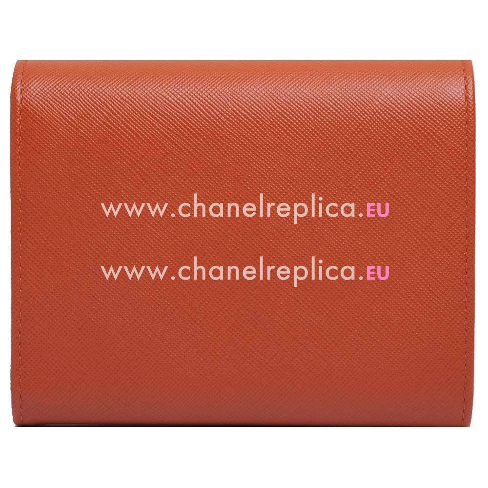 Prada Saffiano Metal Embossment Logo Cowhide Zipper Loose Change Wallet In Orange PR61017017