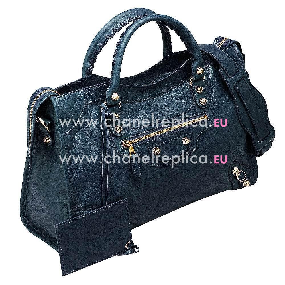Balenciage City Lambskin Gold hardware Classic Bag Deep Blue B2055016