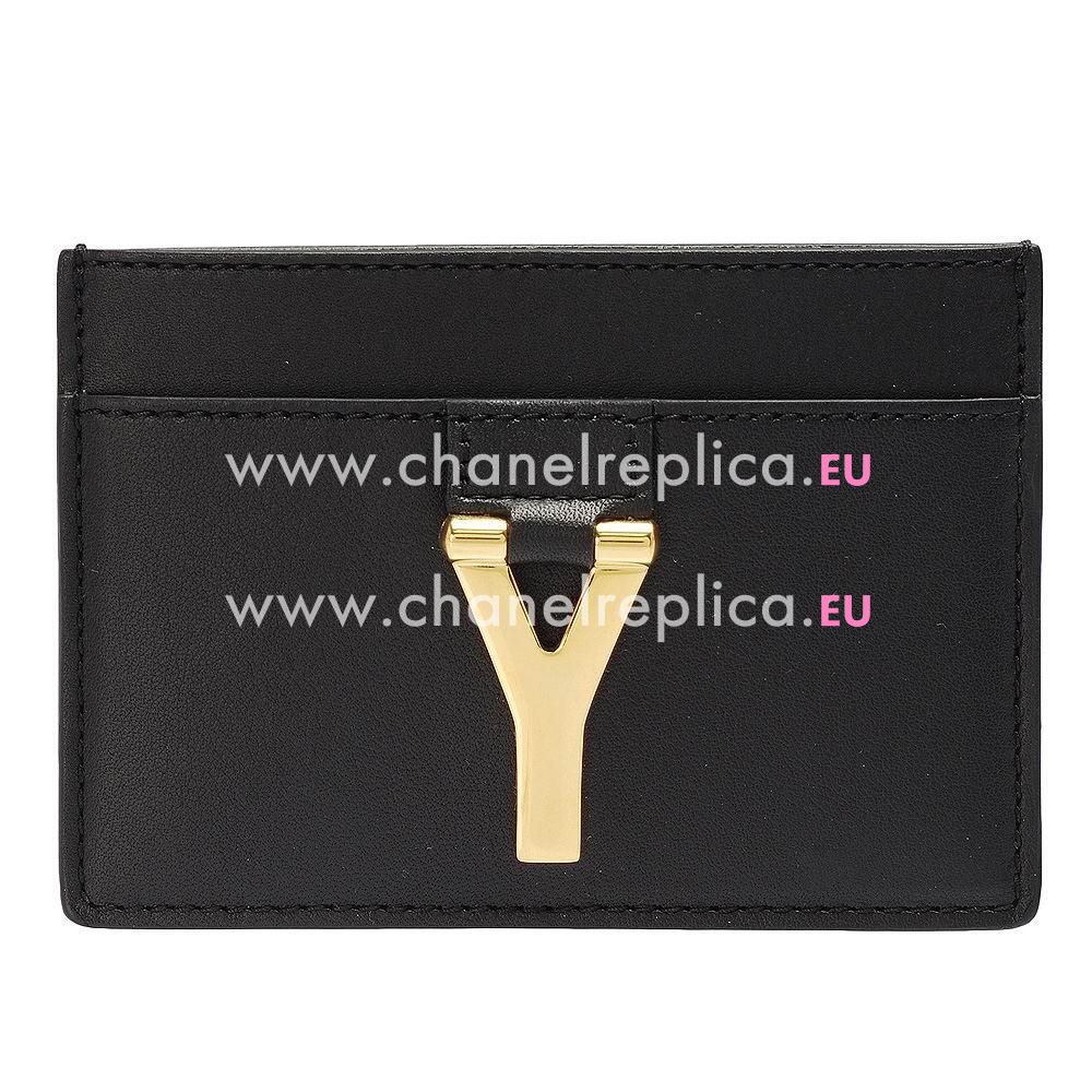 YSL Saint Laurent Ligne Y Macho Calfskin Cardcase In Black YSL5156014