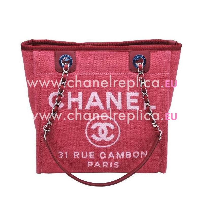 Chanel Cherry Red Denim Canvas Silver Toile Bag A66939