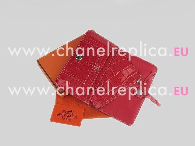 Hermes Dogon Clemence Leather Wallet Red-Crocdile-1 HL.001A