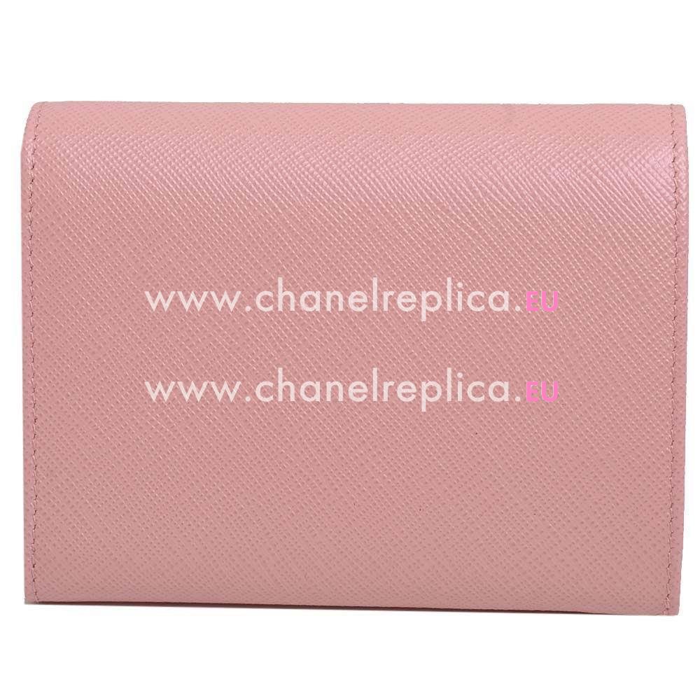 Prada Saffiano Fiocco Embossment Logo Cowhide Change Wallet In Pink PR61017013