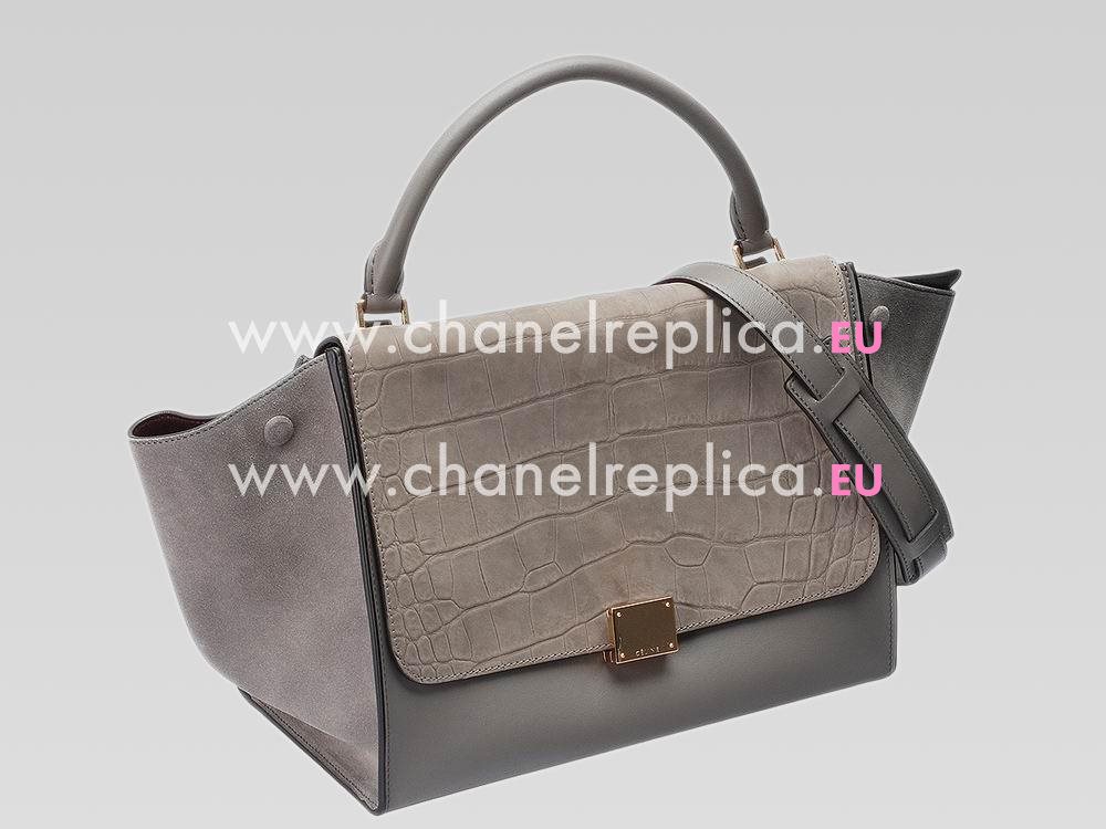 Celine Trapeze Calfskin Hand Bag Gray/Deep Gray CE483359