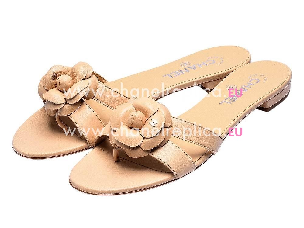 Chanel Camellia Lambskin Sandle Cream A389168