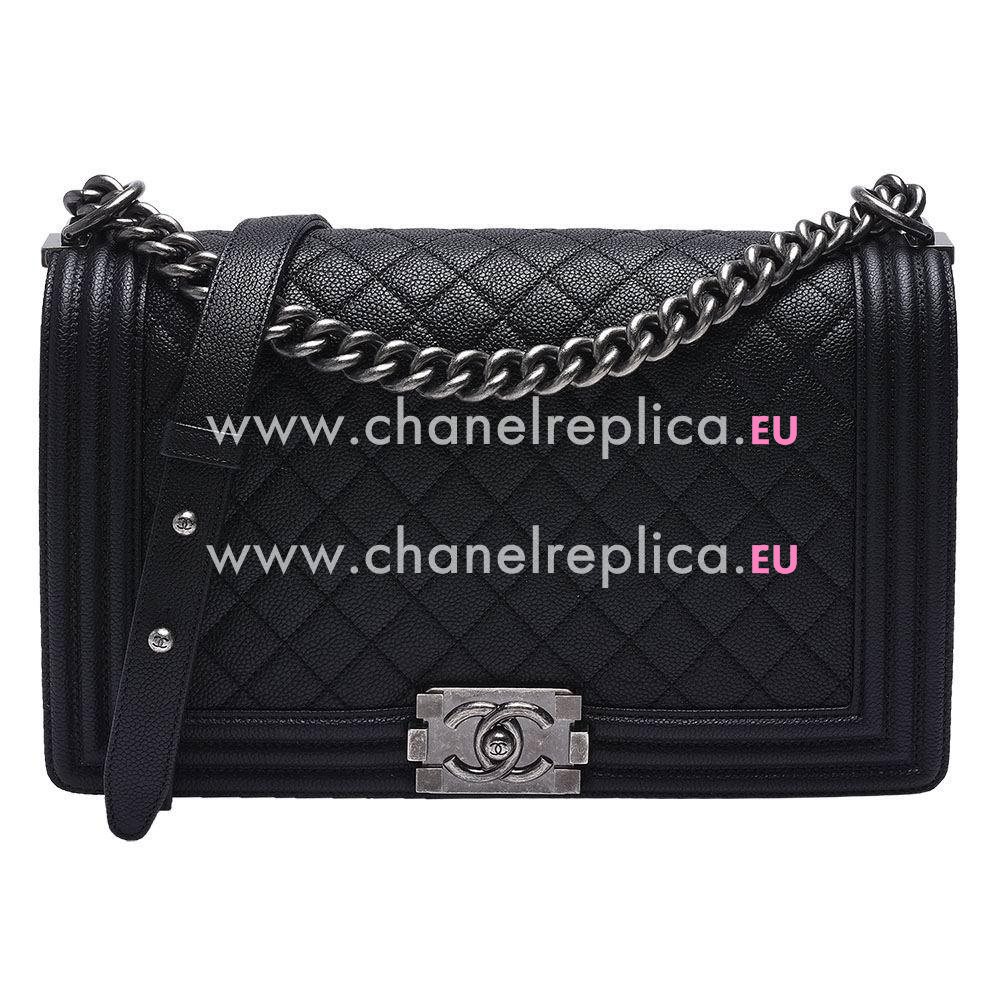 Chanel Caviar Leather Anti-silver Hardware Jumbo Size Boy Bag Black A566F48