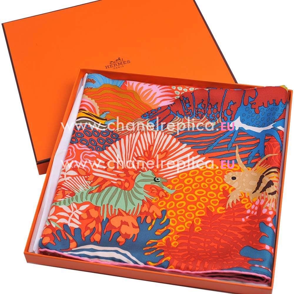 Hermes Sea World Silk Scarf Orange H6102844