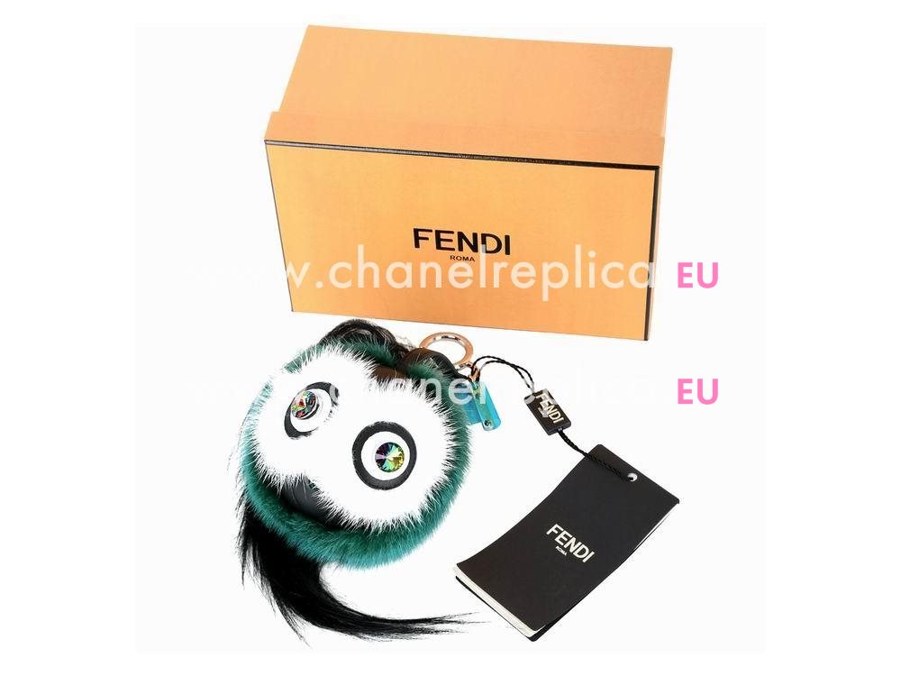 FENDI Cucaoo Bag Bugs The Fox Bird Pandent Black/Green/White FBD28741