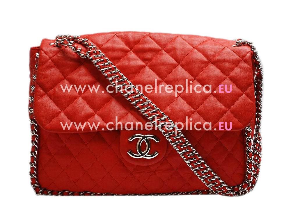 Chanel Lambskin Chain Around Maxi Flap Bag Orange Red A55165