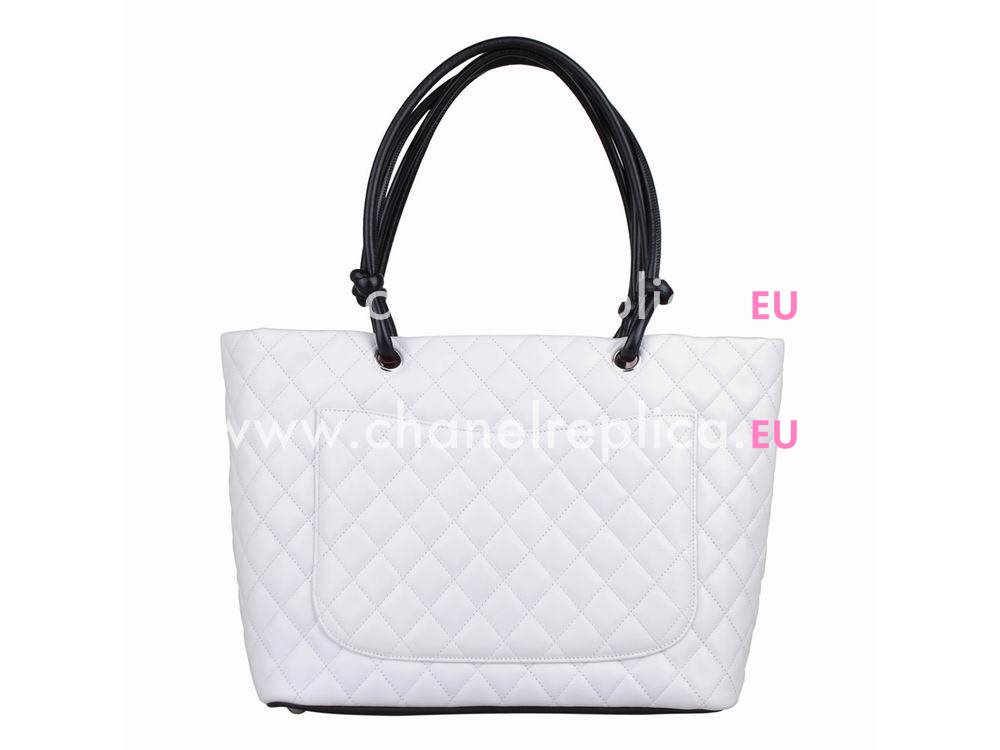 Chanel Cambon Lambskin Tote Bag White With Black CC A25169WBC