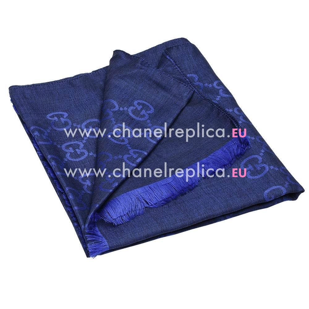 Gucci GG Logo Wool Silk Scarf Deep Blue G6102813