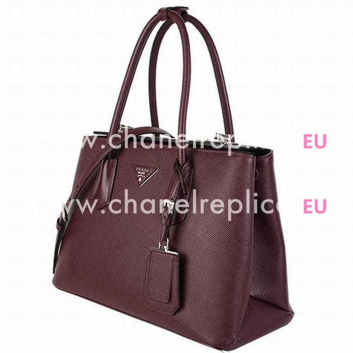 Prada Saffiano Cuir Small Double Tote Bag Wine Red BN2823-2A4A-F0403