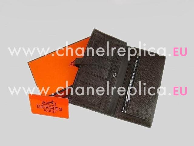 Hermes Hermes Dogon Clemence Leather Wallet Coffee H0005J