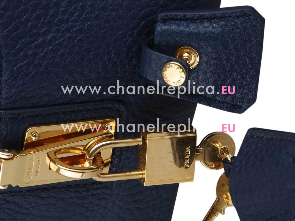 Prada Saffiano Calfskin Triangle Logo Boston Bag Navy Blue BN59232