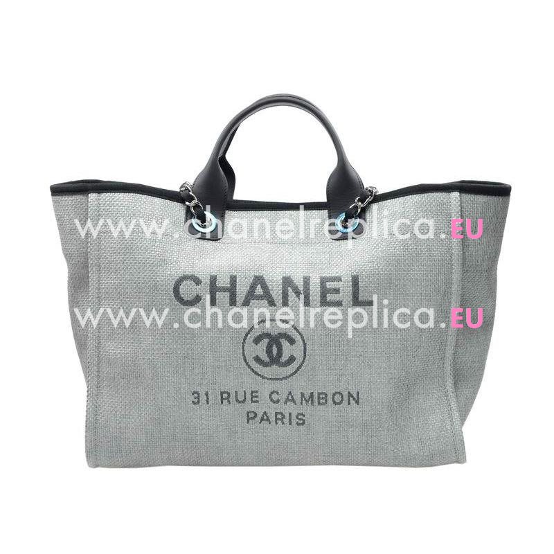 Chanel Deauville Double CC LOGO Denim Canvas Calfskin Silver Chain Bag A66941CLGREY