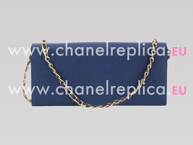 Prada Spring&Summer Cowhide Leather Cluch In Blue P415875