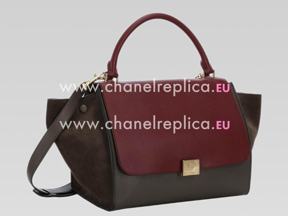 Celine Trapeze Calfskin Should/Hand Bag Red/Brown CE467098