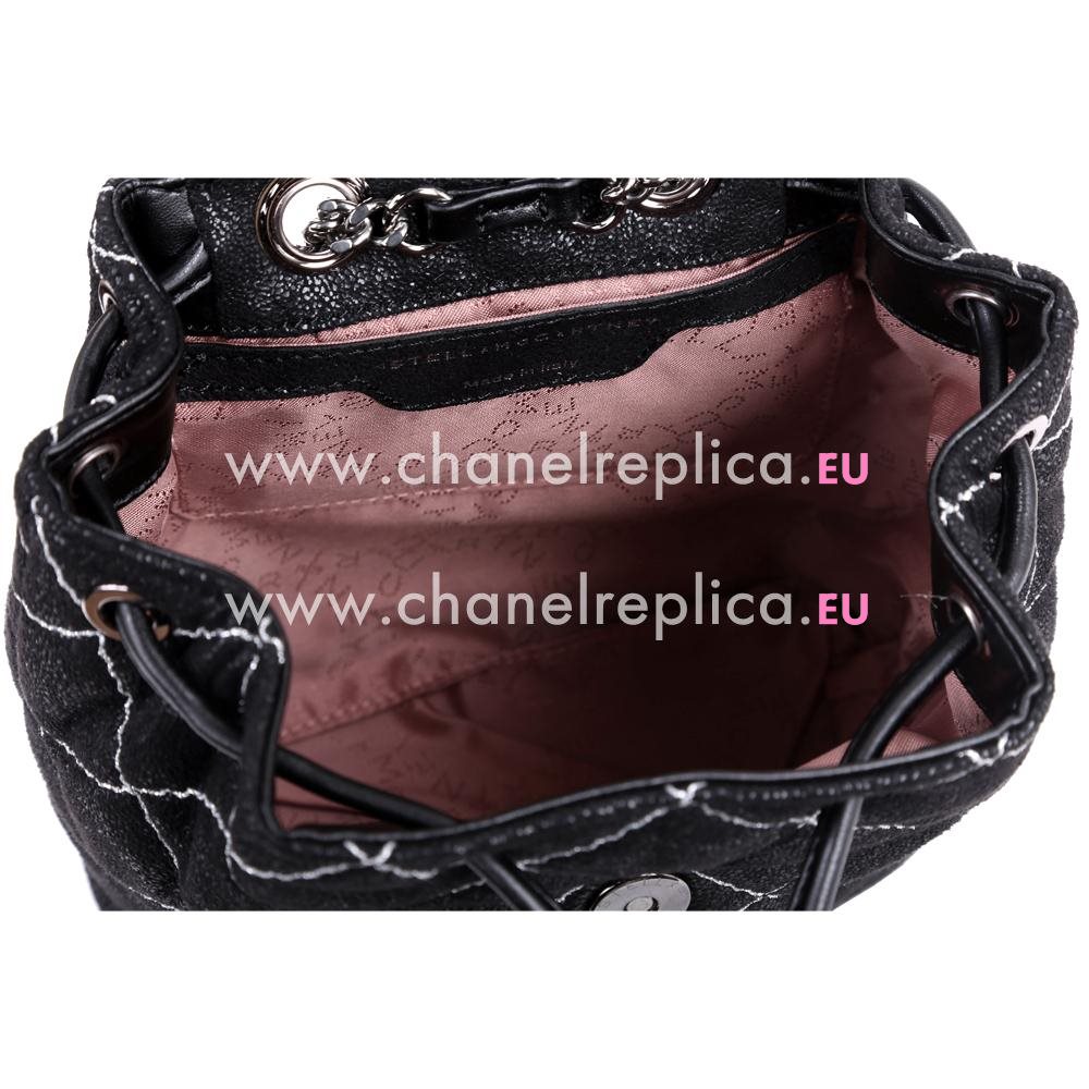 Stella McCartney Falabella White Stitch Backpack Black Silver Chain S860499