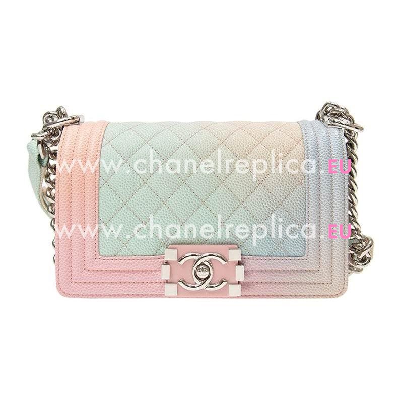 Chanel Colorful Calfskin Leather Boy Bag Pink Lock Silver Chain A67085CMCP