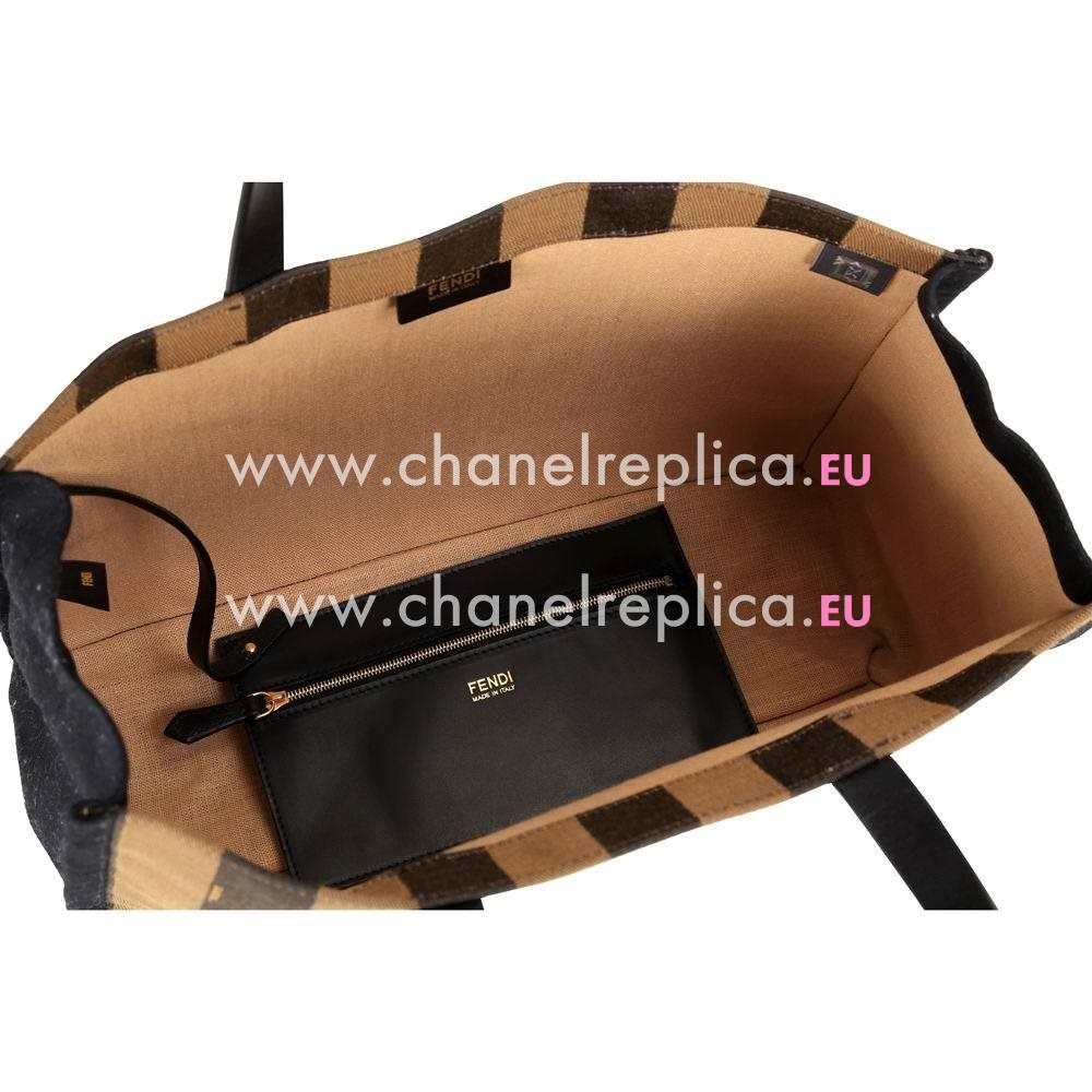 Fendi Pequin Hobo Canvas Calfskin Handle/Shoulder Stripe Bag Black F5394517