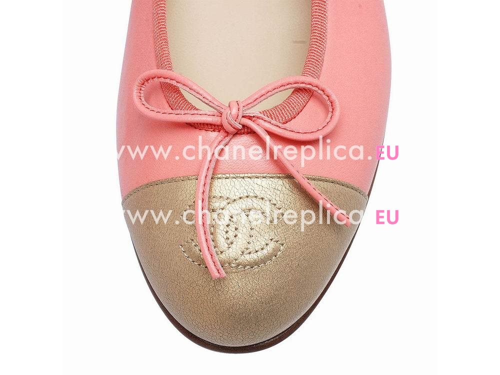 Chanel Double CC Lambskin Bowknot Shoes Peach Gold G56340