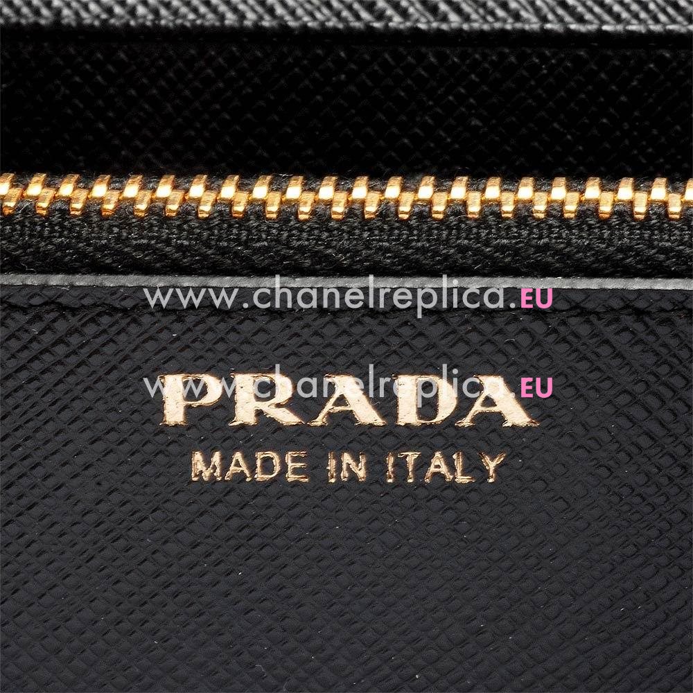 Prada Saffiano Triangle Triangle Logo Cowhide Wallet In Black PR61017028