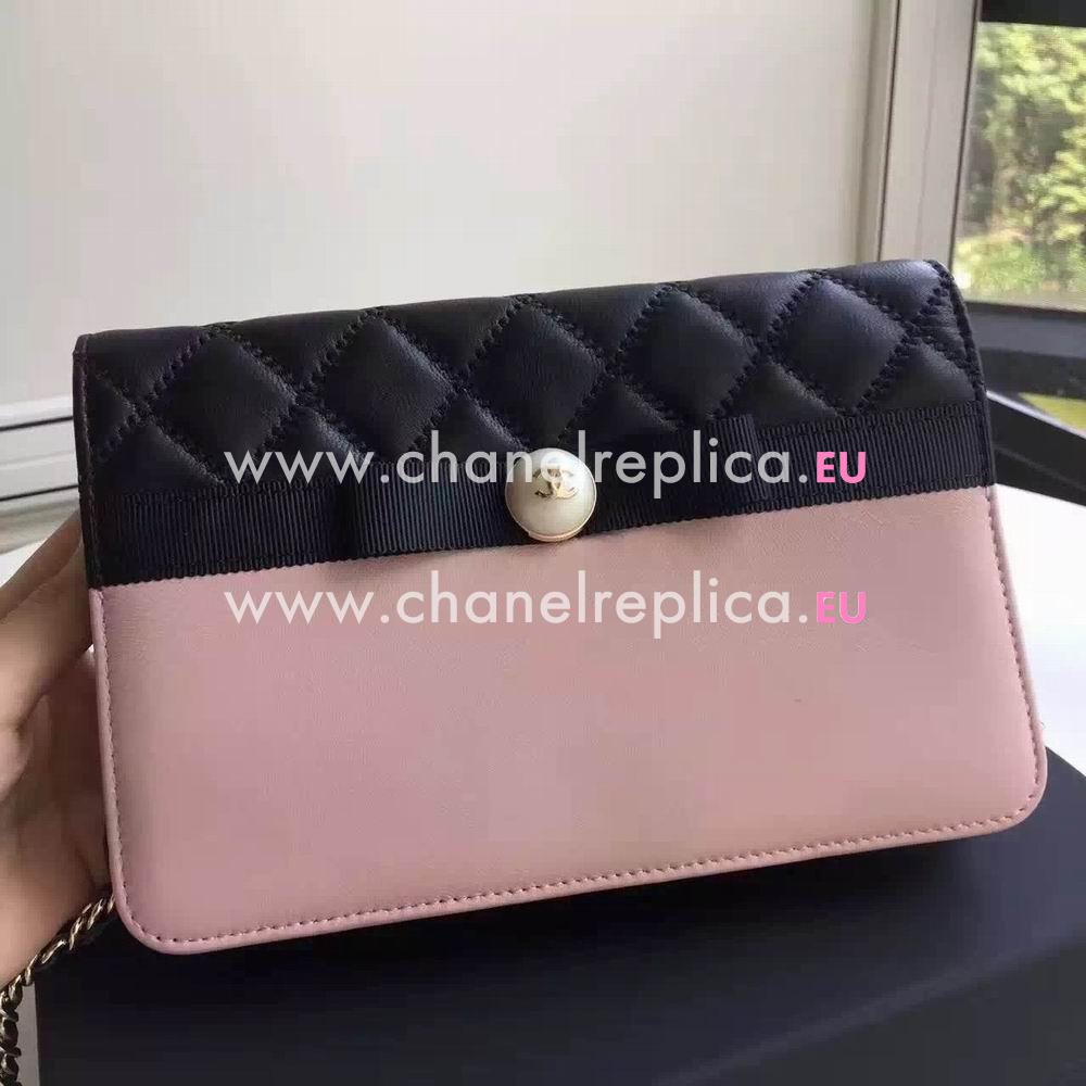 Chanel Classic Gold Hardware Calfskin Shoulder Bag Black/Pink C6120401