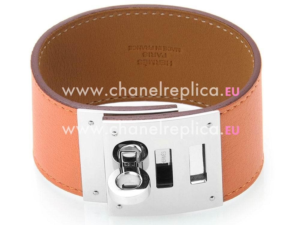 Hermes Goat Skin Collier De Chien Rivets of Metal R-Bracelet Orange/Silver HE55206