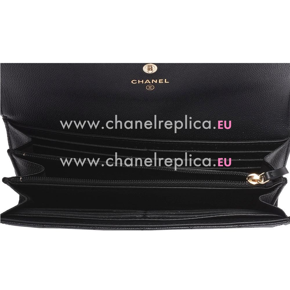 Chanel Caviar Anti-gold Lock 3Layers Boy Long Wallet Black C688099