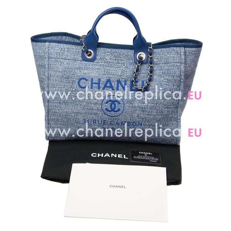 Chanel Deauville Double CC LOGO Denim Canvas Calfskin Silver Chain Bag A66941CTDBLUE
